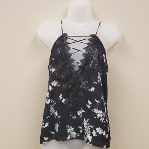 WAYF Floral Lace Up V-Neck Tank Top